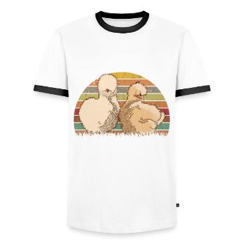 Silk Chicken Retro Silk Chicken Vintage Silkie Chicken - Men's Ringer Shirt - white/black - Front - AI Model Female 172 light (172cm) & AI Model Male 178 dark (178cm)