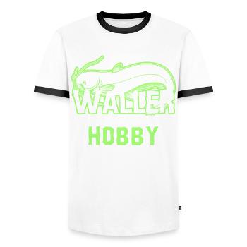 Waller Angeln Fischen Fischer Angler - Männer Kontrast-T-Shirt - Weiß/Schwarz - Vorne - AI Model Female 172 light (172cm) & AI Model Male 178 dark (178cm)