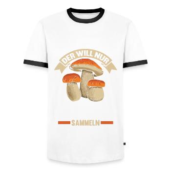Pilze Sammeln Pilzsammler - Männer Kontrast-T-Shirt - Weiß/Schwarz - Vorne - AI Model Female 172 light (172cm) & AI Model Male 178 dark (178cm)