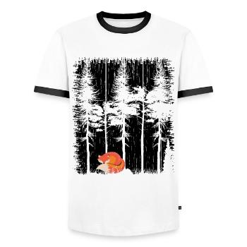 Süßer Fuchs im Wald Retro Muster Vintage Baum Wald - Männer Kontrast-T-Shirt - Weiß/Schwarz - Vorne - AI Model Female 172 light (172cm) & AI Model Male 178 dark (178cm)