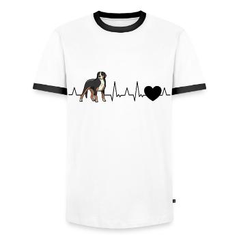 Appenzeller Mountain Dog Heartbeat Swiss Dog - Men's Ringer Shirt - white/black - Front - AI Model Female 172 light (172cm) & AI Model Male 178 dark (178cm)