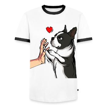 Boston Terrier Dogs Dear Mistress - Men's Ringer Shirt - white/black - Front - AI Model Female 172 light (172cm) & AI Model Male 178 dark (178cm)