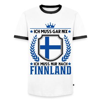 Ich muss gar nix Ich muss nur nach Finnland - Männer Kontrast-T-Shirt - Weiß/Schwarz - Vorne - AI Model Female 172 light (172cm) & AI Model Male 178 dark (178cm)