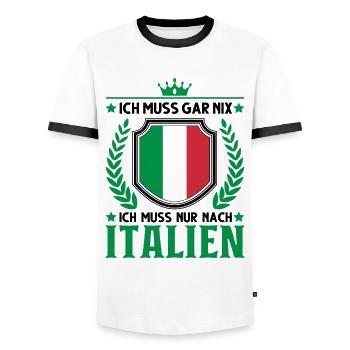 Ich muss gar nix Ich muss nur nach Italien Lignano - Männer Kontrast-T-Shirt - Weiß/Schwarz - Vorne - AI Model Female 172 light (172cm) & AI Model Male 178 dark (178cm)