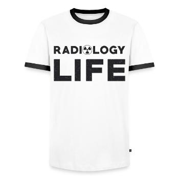 Radiographie Radiology Life Tech Idée cadeau - T-shirt contrasté Homme - blanc/noir - Devant - AI Model Female 172 light (172cm) & AI Model Male 178 dark (178cm)