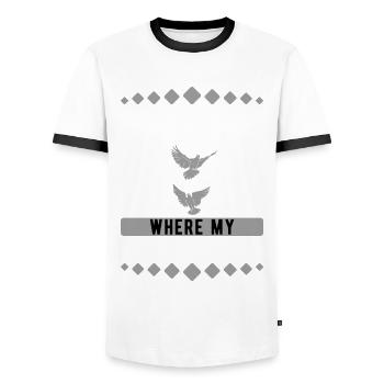 Home Is Where My Pigeons Are Taube Tauben - T-shirt contrasté Homme - blanc/noir - Devant - AI Model Female 172 light (172cm) & AI Model Male 178 dark (178cm)