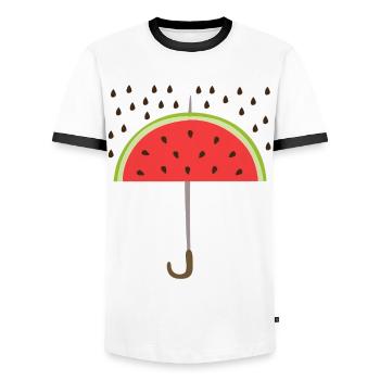 Watermelon Umbrella Melon Seeds - Men's Ringer Shirt - white/black - Front - AI Model Female 172 light (172cm) & AI Model Male 178 dark (178cm)