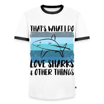 Shark Shark Megalodon Whale Shark Hammerhead Sharks - Men's Ringer Shirt - white/black - Front - AI Model Female 172 light (172cm) & AI Model Male 178 dark (178cm)