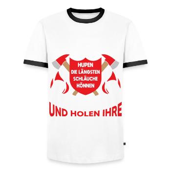 freiwillige Feuerwehr Feuerwehrmann Einsatz - Männer Kontrast-T-Shirt - Weiß/Schwarz - Vorne - AI Model Female 172 light (172cm) & AI Model Male 178 dark (178cm)