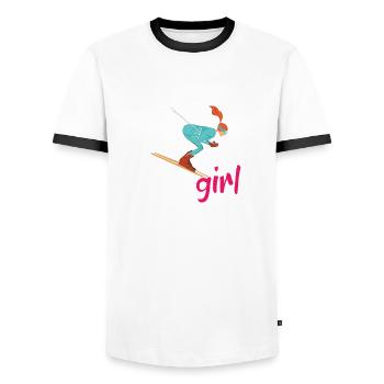 Girl Skiing Apres Ski Saying Funny Ski Sports - Männer Kontrast-T-Shirt - Weiß/Schwarz - Vorne - AI Model Female 172 light (172cm) & AI Model Male 178 dark (178cm)
