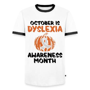 October Is Dyslexia Awareness Month Dyslexia - Men's Ringer Shirt - white/black - Front - AI Model Female 172 light (172cm) & AI Model Male 178 dark (178cm)