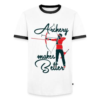 Bow and Arrow Archery Sport Archer S - Men's Ringer Shirt - white/black - Front - AI Model Female 172 light (172cm) & AI Model Male 178 dark (178cm)