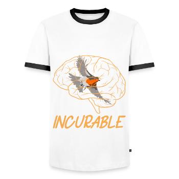 Observation des oiseaux Oiseaux Observation des oiseaux Oiseaux - T-shirt contrasté Homme - blanc/noir - Devant - AI Model Female 172 light (172cm) & AI Model Male 178 dark (178cm)