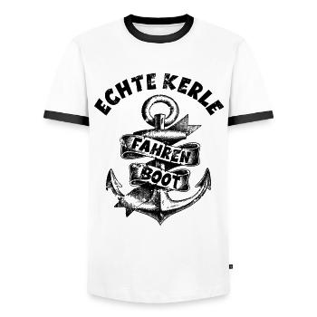 Echte Kerle Fahren Boot - Segeln Motorboot Skipper - Männer Kontrast-T-Shirt - Weiß/Schwarz - Vorne - AI Model Female 172 light (172cm) & AI Model Male 178 dark (178cm)