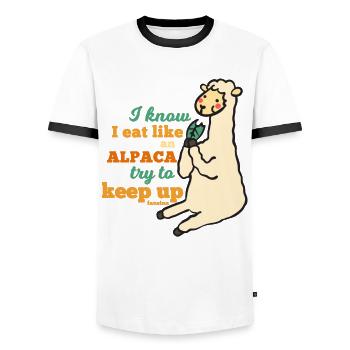 Je sais que je mange comme un alpaga essayer de suivre - T-shirt contrasté Homme - blanc/noir - Devant - AI Model Female 172 light (172cm) & AI Model Male 178 dark (178cm)
