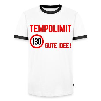 Tempolimit 130 km/h Autobahn Höchtgeschwindigkeit - Männer Kontrast-T-Shirt - Weiß/Schwarz - Vorne - AI Model Female 172 light (172cm) & AI Model Male 178 dark (178cm)