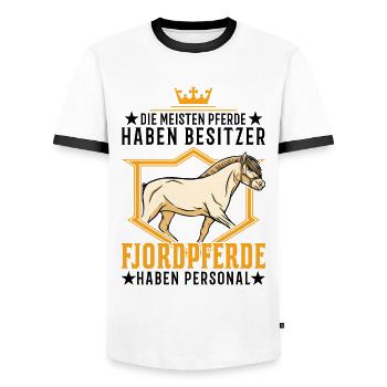 Fjordpferd Personal Norweger Fjord Pferd - Männer Kontrast-T-Shirt - Weiß/Schwarz - Vorne - AI Model Female 172 light (172cm) & AI Model Male 178 dark (178cm)