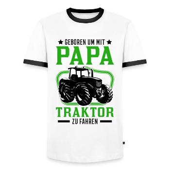 Traktor Papa Sohn Landwirt Traktorfahrer - Männer Kontrast-T-Shirt - Weiß/Schwarz - Vorne - AI Model Female 172 light (172cm) & AI Model Male 178 dark (178cm)