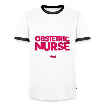 Midwife Obstetrician Midwives Gift - Men's Ringer Shirt - white/black - Front - AI Model Female 172 light (172cm) & AI Model Male 178 dark (178cm)