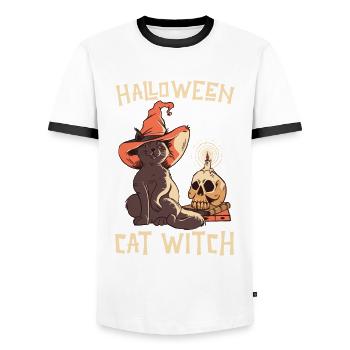 Halloween Halloween Cat Witch - Men's Ringer Shirt - white/black - Front - AI Model Female 172 light (172cm) & AI Model Male 178 dark (178cm)