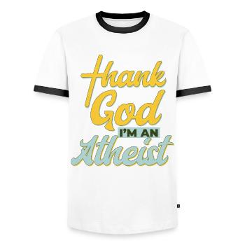 Athéisme Dieu merci Je suis athée - T-shirt contrasté Homme - blanc/noir - Devant - AI Model Female 172 light (172cm) & AI Model Male 178 dark (178cm)