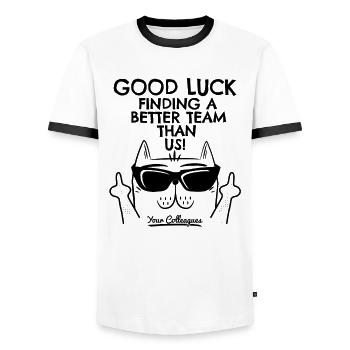 Jobwechsel Neuer Job Abschied Abschiedsgeschenk - Männer Kontrast-T-Shirt - Weiß/Schwarz - Vorne - AI Model Female 172 light (172cm) & AI Model Male 178 dark (178cm)
