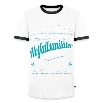 Notfallsanitäter Sanitäter Auszubildender Azubi - Männer Kontrast-T-Shirt - Weiß/Schwarz - Vorne - AI Model Female 172 light (172cm) & AI Model Male 178 dark (178cm)