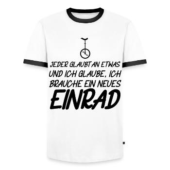 Einrad Einradfahrer Einradfahrerin - Männer Kontrast-T-Shirt - Weiß/Schwarz - Vorne - AI Model Female 172 light (172cm) & AI Model Male 178 dark (178cm)