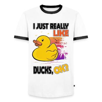 J'aime vraiment les canards Canard en caoutchouc - T-shirt contrasté Homme - blanc/noir - Devant - AI Model Female 172 light (172cm) & AI Model Male 178 dark (178cm)