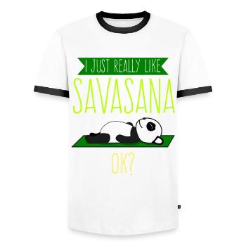 Savasana Panda Pandabär Yoga - Männer Kontrast-T-Shirt - Weiß/Schwarz - Vorne - AI Model Female 172 light (172cm) & AI Model Male 178 dark (178cm)