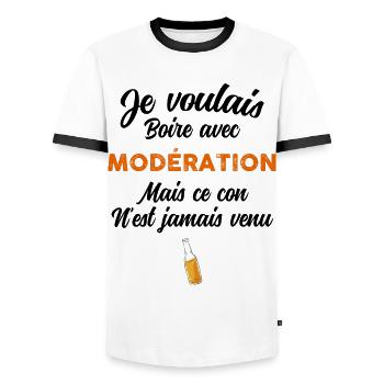 Boire avec modération une bonne biere humour bar - T-shirt contrasté Homme - blanc/noir - Devant - AI Model Female 172 light (172cm) & AI Model Male 178 dark (178cm)