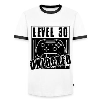 30er Geburtstag Mann Level 30 Freigeschaltet - Männer Kontrast-T-Shirt - Weiß/Schwarz - Vorne - AI Model Female 172 light (172cm) & AI Model Male 178 dark (178cm)