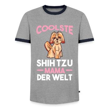 Shih Tzu Shih Tzu Mama - Männer Kontrast-T-Shirt - Grau/Navy  - Vorne - AI Model Female 172 light (172cm) & AI Model Male 178 light (178cm)