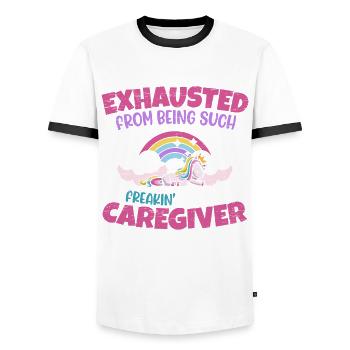 Caregiver Nurse Aide Caregiver - Men's Ringer Shirt - white/black - Front - AI Model Female 172 light (172cm) & AI Model Male 178 dark (178cm)