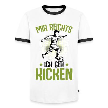 Fußball Kinder - Männer Kontrast-T-Shirt - Weiß/Schwarz - Vorne - AI Model Female 172 light (172cm) & AI Model Male 178 dark (178cm)
