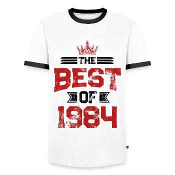 1984 best of - Men's Ringer Shirt - white/black - Front - AI Model Female 172 light (172cm) & AI Model Male 178 dark (178cm)