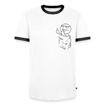 Poitrine Poche Stinky Finger Majeur Dessin animé Amusant - T-shirt contrasté Homme - blanc/noir - Devant - AI Model Female 172 light (172cm) & AI Model Male 178 dark (178cm)