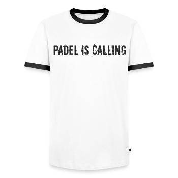 Padel Tennis - Padel is calling - Men's Ringer Shirt - white/black - Front - AI Model Female 172 light (172cm) & AI Model Male 178 dark (178cm)