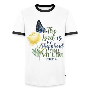 Christian Bible Verse Quote - Männer Kontrast-T-Shirt - Weiß/Schwarz - Vorne - AI Model Female 172 light (172cm) & AI Model Male 178 dark (178cm)
