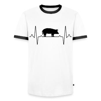 Schwein Herzschlag - Männer Kontrast-T-Shirt - Weiß/Schwarz - Vorne - AI Model Female 172 light (172cm) & AI Model Male 178 dark (178cm)