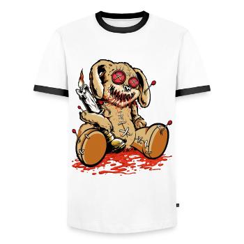 Niedliche Voodoo-Teddybär-Puppen Gruselige - Männer Kontrast-T-Shirt - Weiß/Schwarz - Vorne - AI Model Female 172 light (172cm) & AI Model Male 178 dark (178cm)