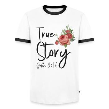 Christian Bible Verse Quote Rose - Männer Kontrast-T-Shirt - Weiß/Schwarz - Vorne - AI Model Female 172 light (172cm) & AI Model Male 178 dark (178cm)