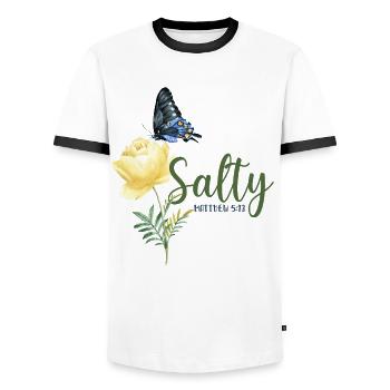 Christian Bible Verse Butterfly - Männer Kontrast-T-Shirt - Weiß/Schwarz - Vorne - AI Model Female 172 light (172cm) & AI Model Male 178 dark (178cm)