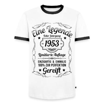 Geburtsjahr 1953 Vintage Geburtstag Legende 1953 - Männer Kontrast-T-Shirt - Weiß/Schwarz - Vorne - AI Model Female 172 light (172cm) & AI Model Male 178 dark (178cm)