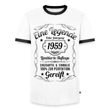 Geburtsjahr 1959 Vintage Geburtstag Legende 1959 - Männer Kontrast-T-Shirt - Weiß/Schwarz - Vorne - AI Model Female 172 light (172cm) & AI Model Male 178 dark (178cm)