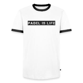 Padel Tennis - Le padel, c’est la vie - T-shirt contrasté Homme - blanc/noir - Devant - AI Model Female 172 light (172cm) & AI Model Male 178 dark (178cm)
