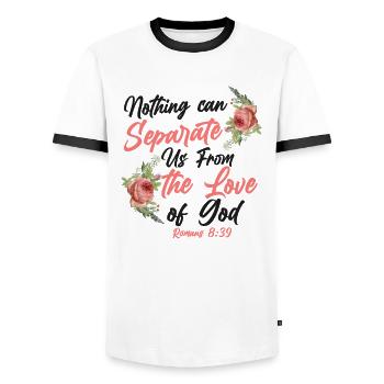 Christian Bible Verse Quote Rose - Männer Kontrast-T-Shirt - Weiß/Schwarz - Vorne - AI Model Female 172 light (172cm) & AI Model Male 178 dark (178cm)