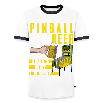 Pinball Pinball Table Pinball Machine - Men's Ringer Shirt - white/black - Front - AI Model Female 172 light (172cm) & AI Model Male 178 dark (178cm)