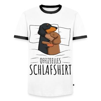 Dackel - Männer Kontrast-T-Shirt - Weiß/Schwarz - Vorne - AI Model Female 172 light (172cm) & AI Model Male 178 dark (178cm)