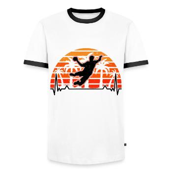 Handballer Herzschlag Retro Handball Handballteam - Männer Kontrast-T-Shirt - Weiß/Schwarz - Vorne - AI Model Female 172 light (172cm) & AI Model Male 178 dark (178cm)